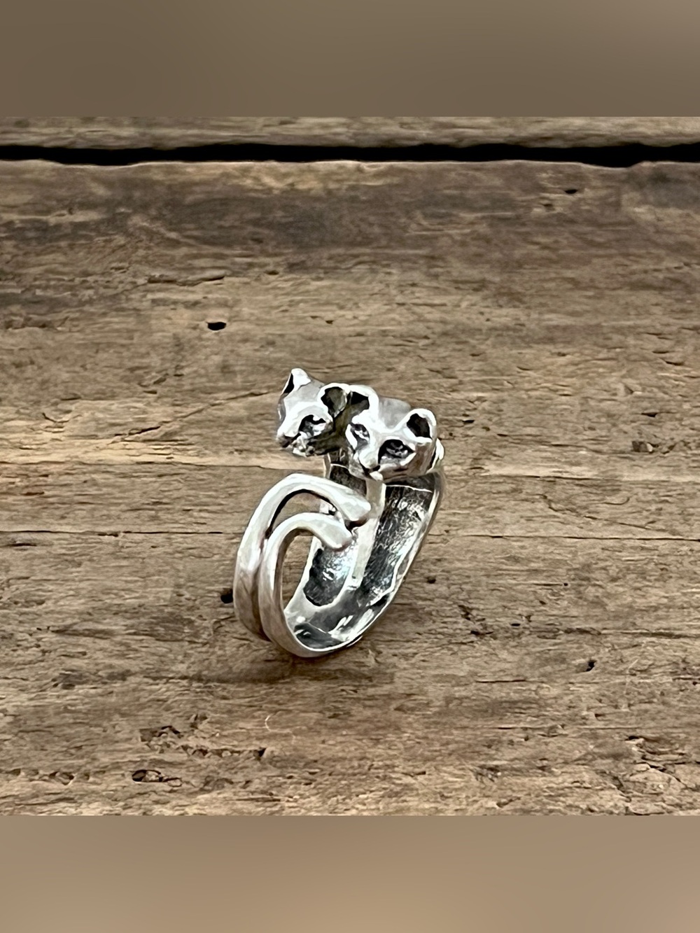 🔴SALE🔴 Vintage 925 Sterling Silver Double Cat Bypass Wrap Ring Adjustable 7g - Picture 8 of 14